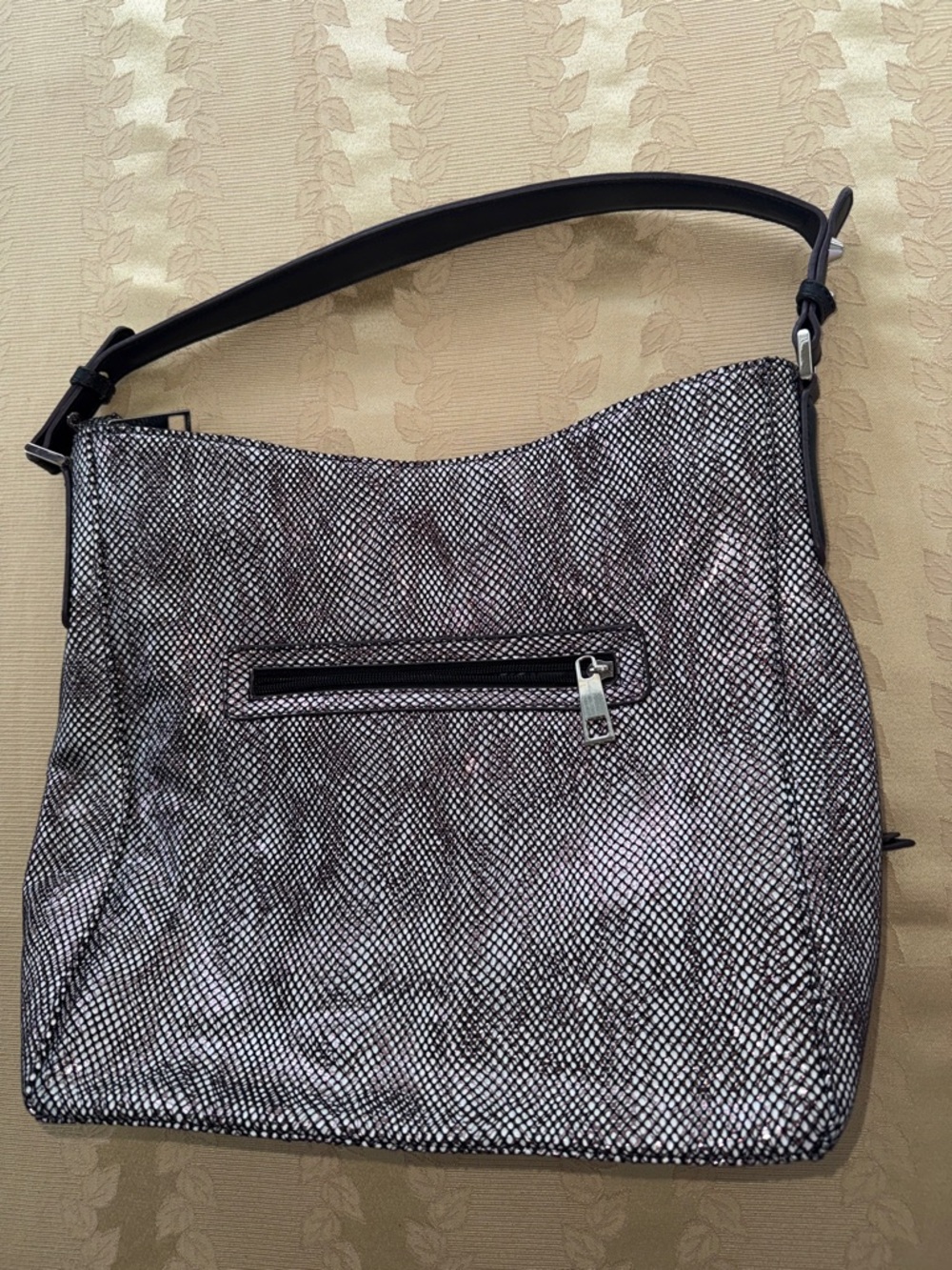 Sondra Roberts Metallic Snake-Print Shoulder Bag - Silver/Black